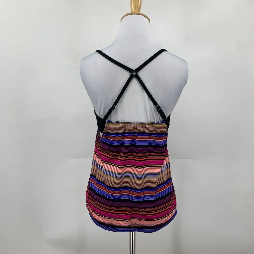 Athleta Capri Stripe Blousy Tankini Womens 34 B/C Shelf Bra Padded Strappy Back